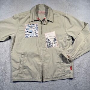 Vintage Abercrombie & Fitch Canvas Jacket Tan Full Zip Up Patchwork Y2K M Unique